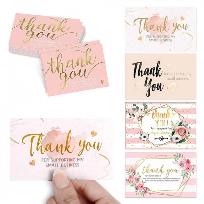 บอร์ดกระดาษ Custom โลโก้ฟอยล์ทอง สีชมพู บัตรไปรษณีย์ธุรกิจ บัตรแสดงความยินดีสําหรับธุรกิจขนาดเล็ก 7