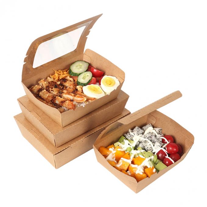 อาหารกลางวันที่นําไป Packaging กระดาษ Kraft สลัด กล่องผลไม้ที่มี PET Window Printing UV Coating 2