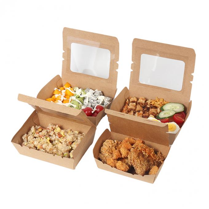 อาหารกลางวันที่นําไป Packaging กระดาษ Kraft สลัด กล่องผลไม้ที่มี PET Window Printing UV Coating 4